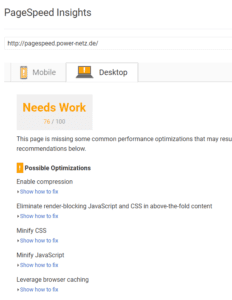 PageSpeed Insights Needs Work
