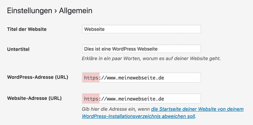 WordPress Einstellungen URL