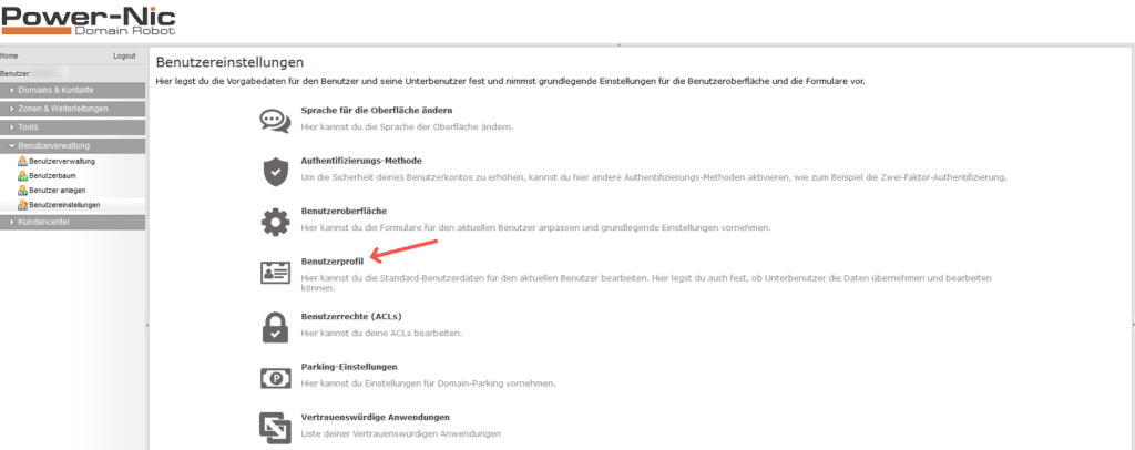 Domainupdate - Benutzer Einstellungen Domainupdate - Benutzer Einstellungen