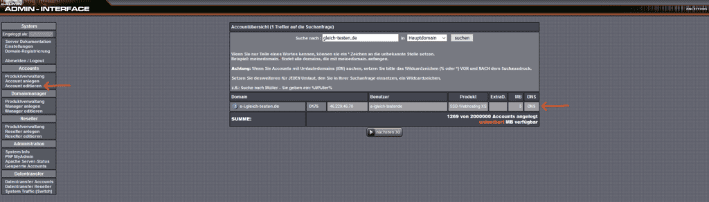 DNS-Zone anpassen - RSI Account editieren