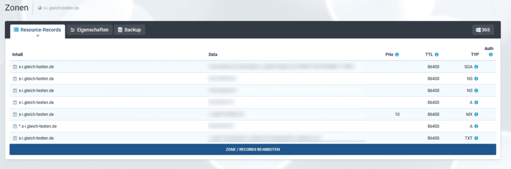 DNS-Zone anpassen - RSI DNS Zone