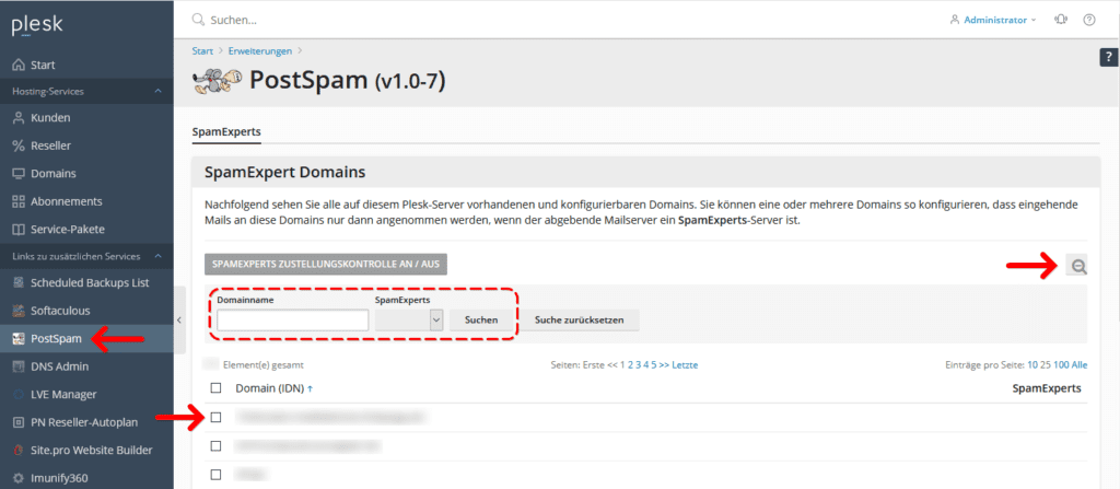 PostSpam Spamschutz Plesk Server