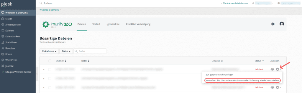 Automatische Bereinigung - Imunify360 Datei Restore Automatische Bereinigung - Imunify360 Datei Restore