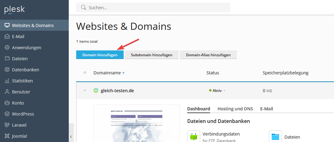 Plesk Domain - Menü