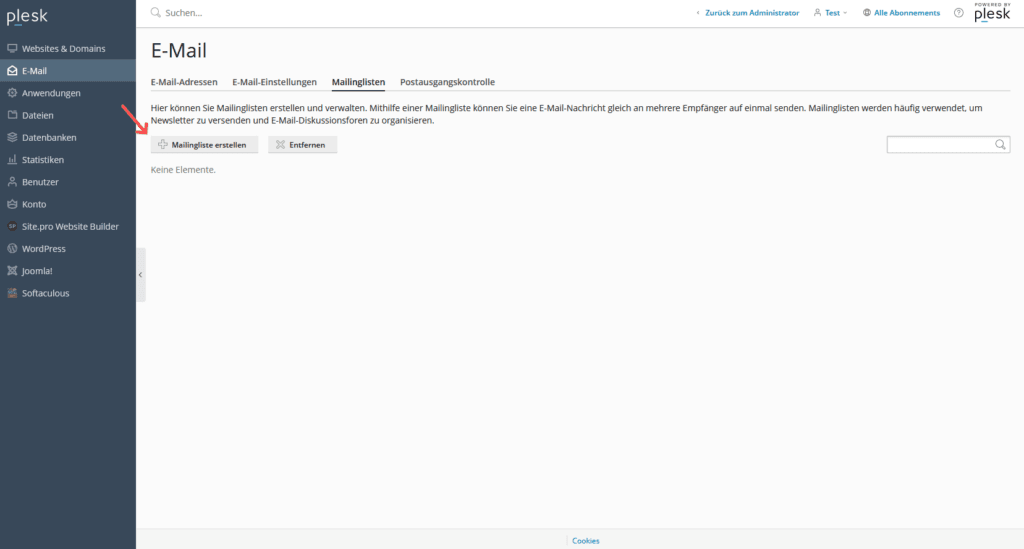 Plesk: Mailingliste - Erstellen