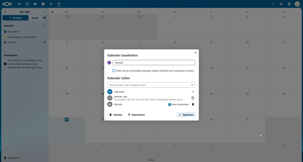 Hosted Nextcloud: Kalender teilen