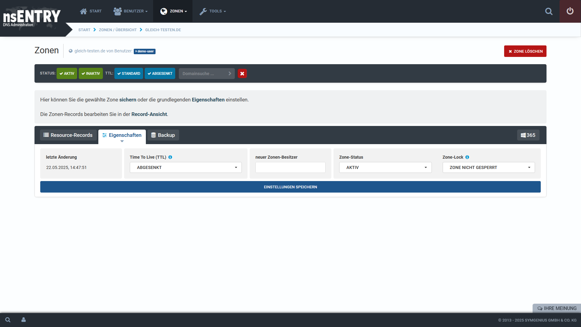 DNS-Zone - Eigenschaften