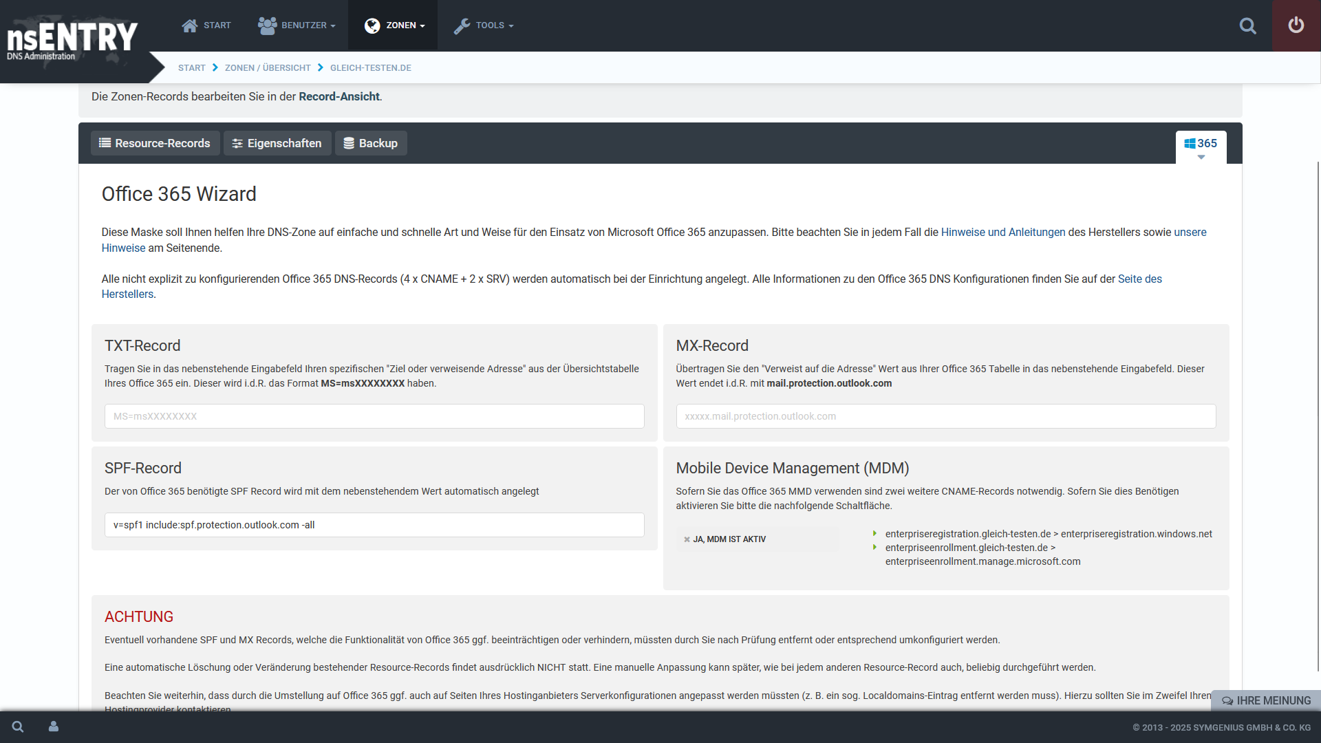 DNS-Zone - Office365 Wizard