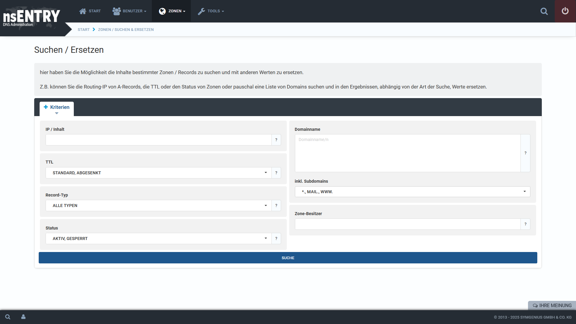 DNS-Zone - Suchen und Ersetzen
