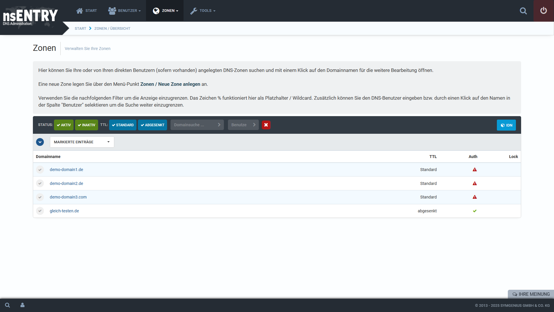 DNS-Zonen - Übersicht