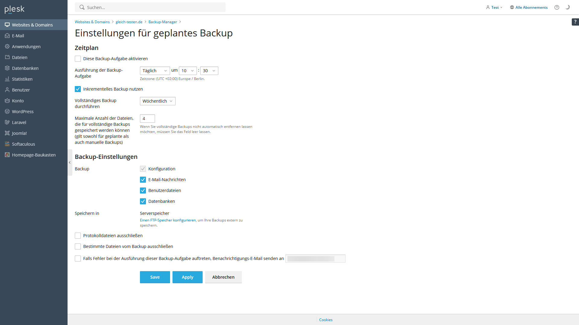 Backup-Manager - Zeitplan