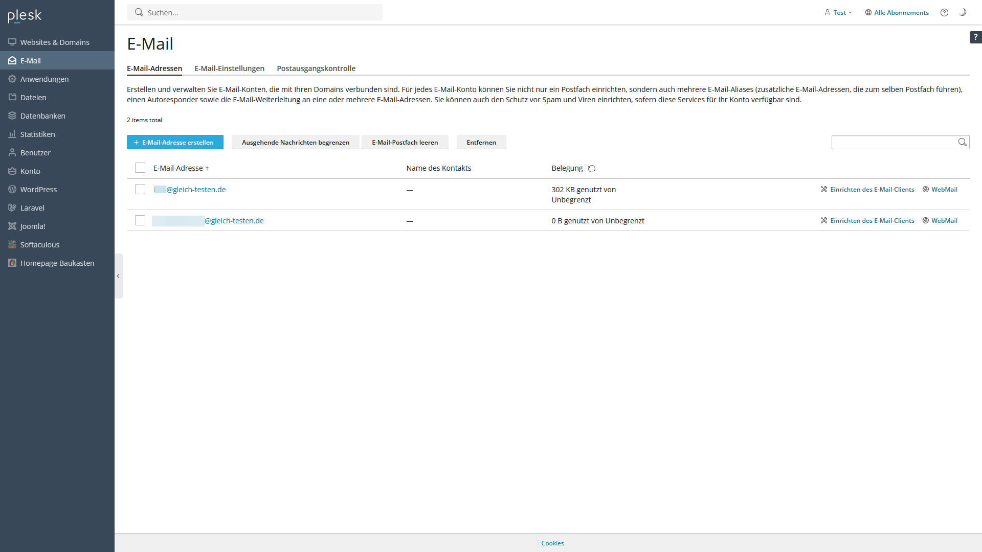 Übersicht der E-Mail-Konten
