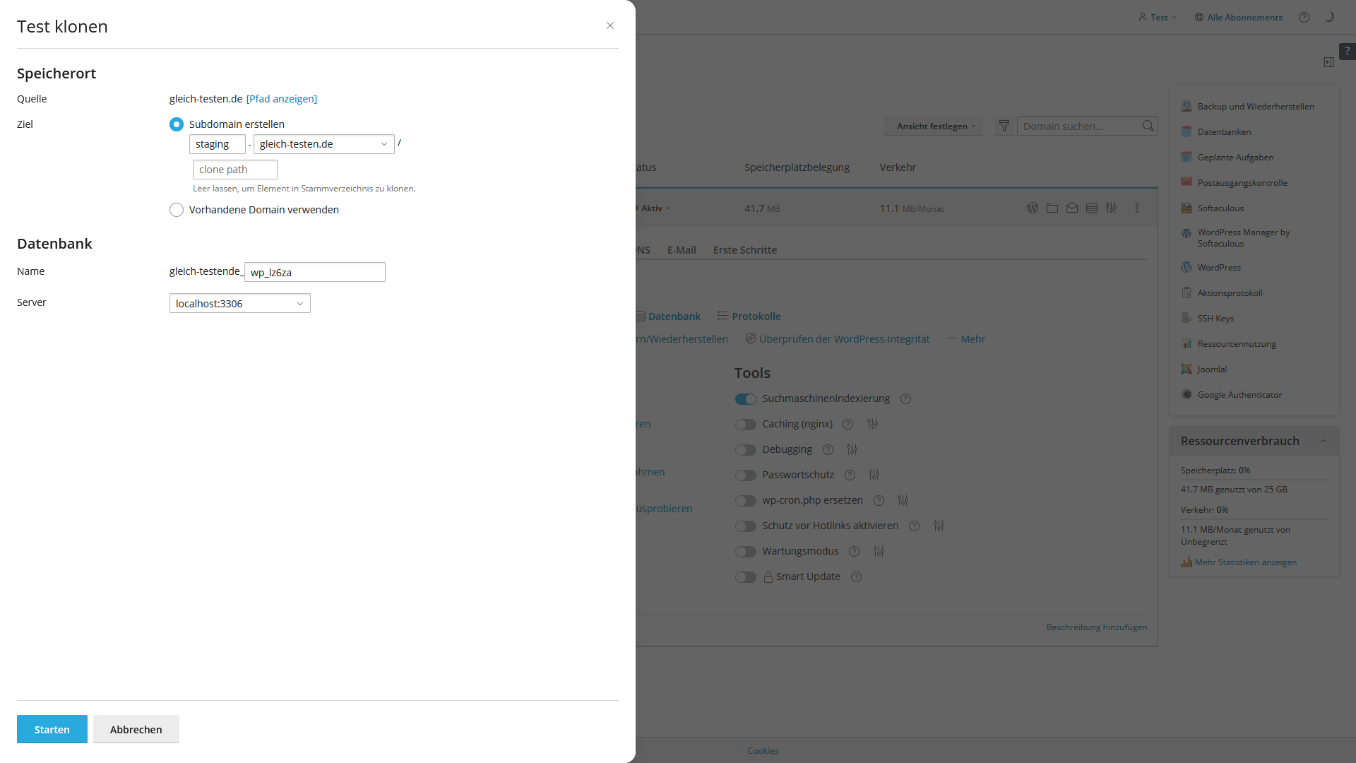 WordPress Toolkit - WordPress clonen