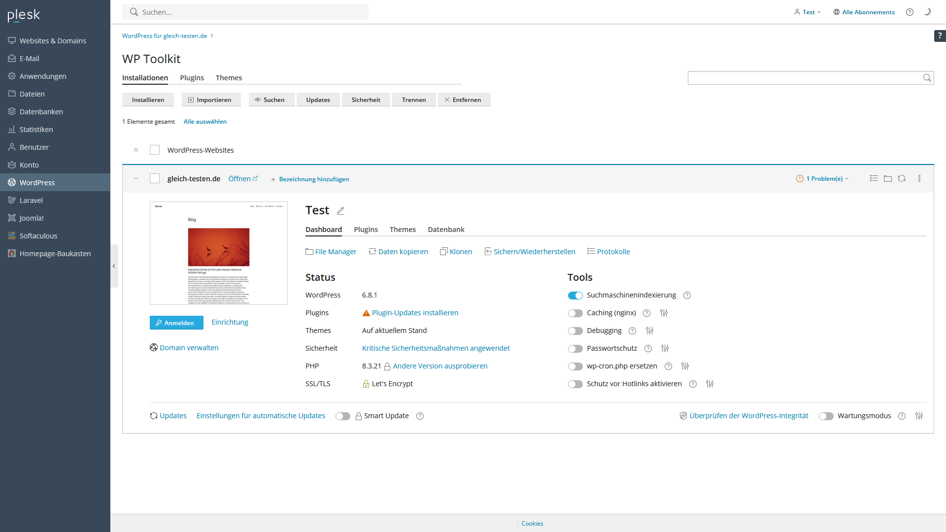 WordPress Toolkit - Funktionen