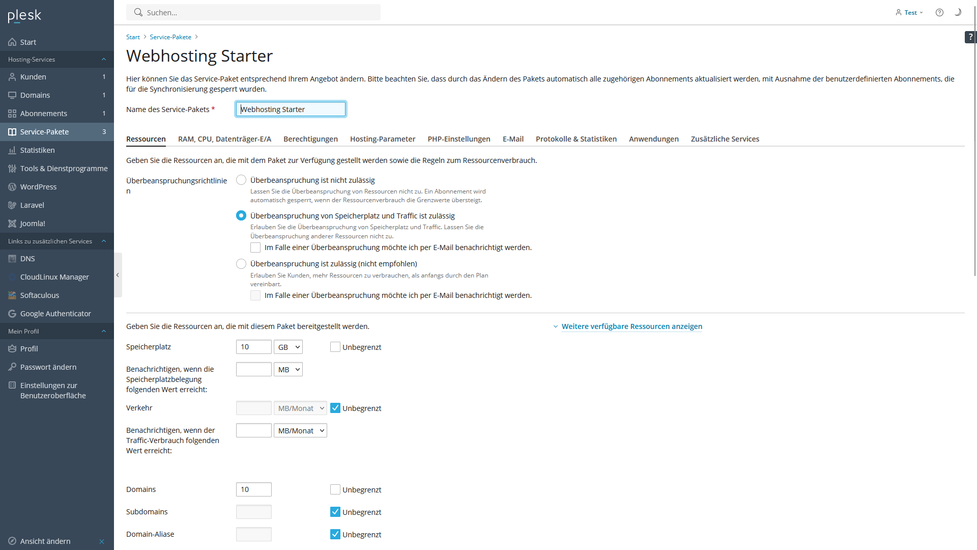 Service-Paket bearbeiten
