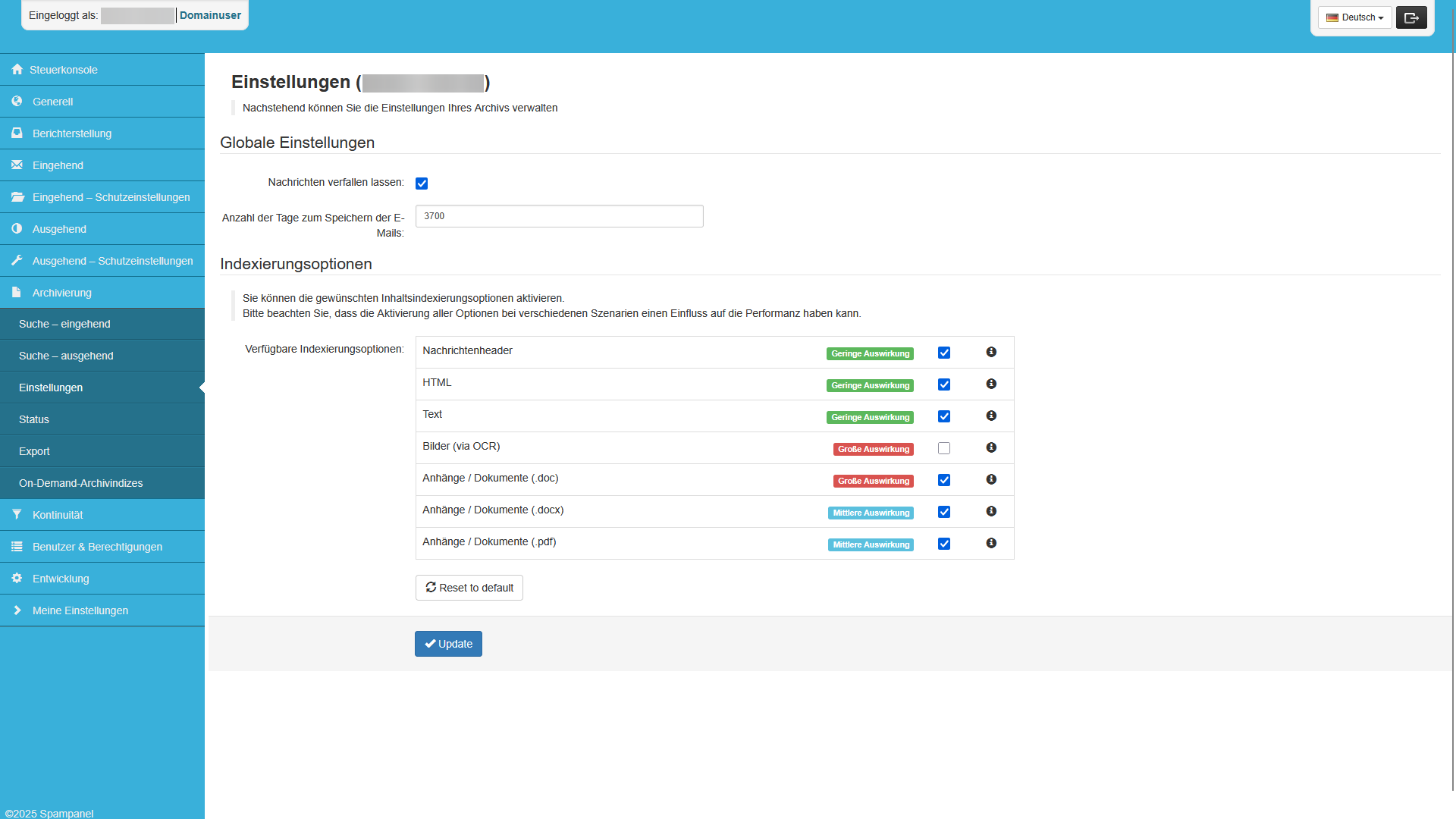 Domainuser: Archivierung