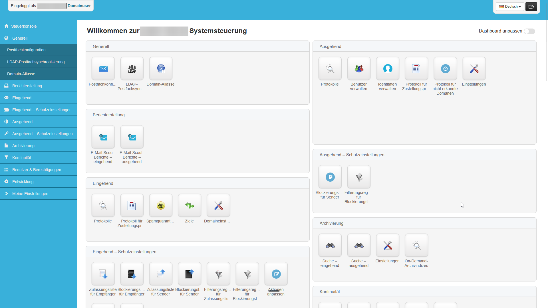 Domainuser: Dashboard