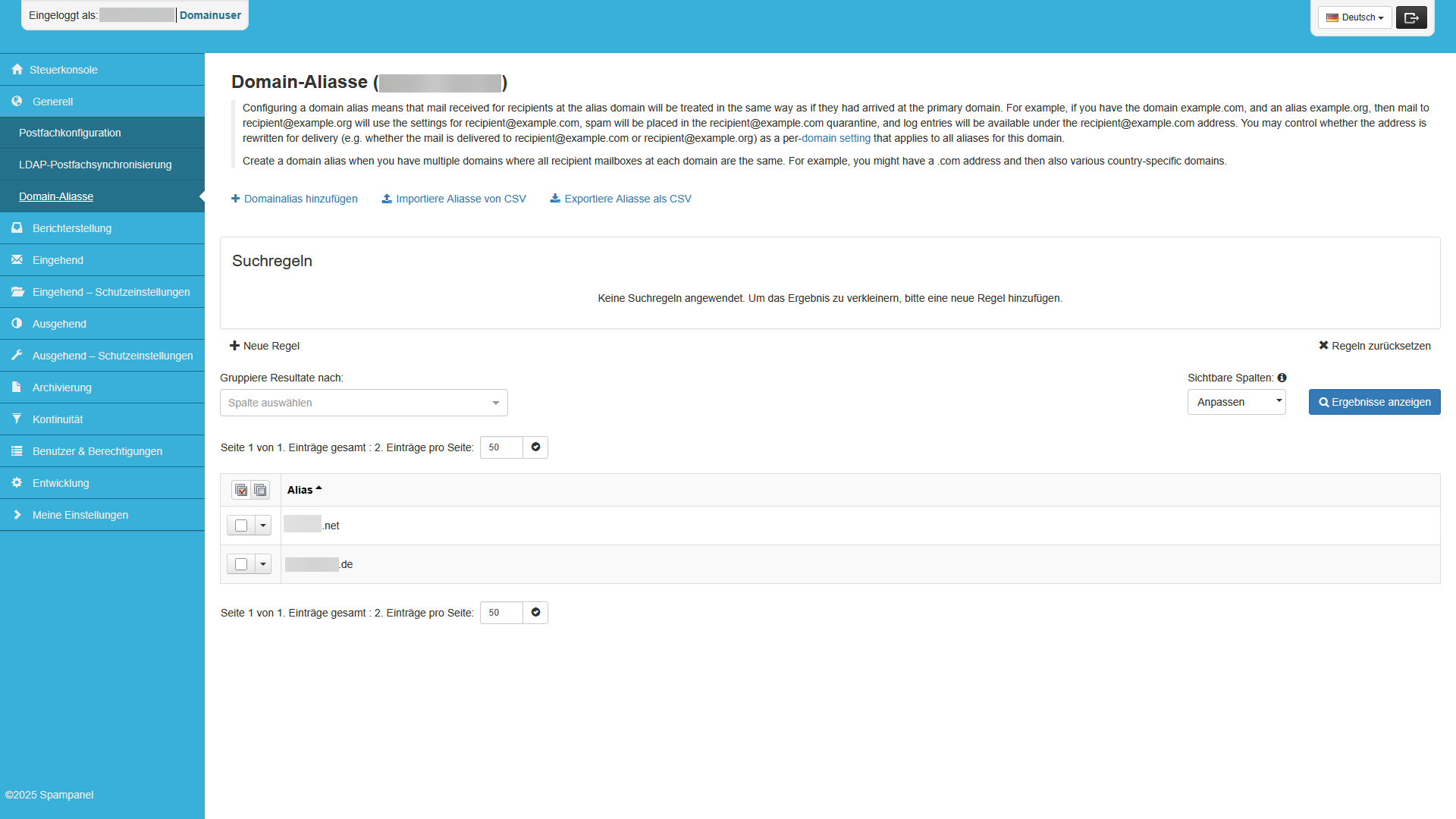 Domainuser: Domain-Aliasse