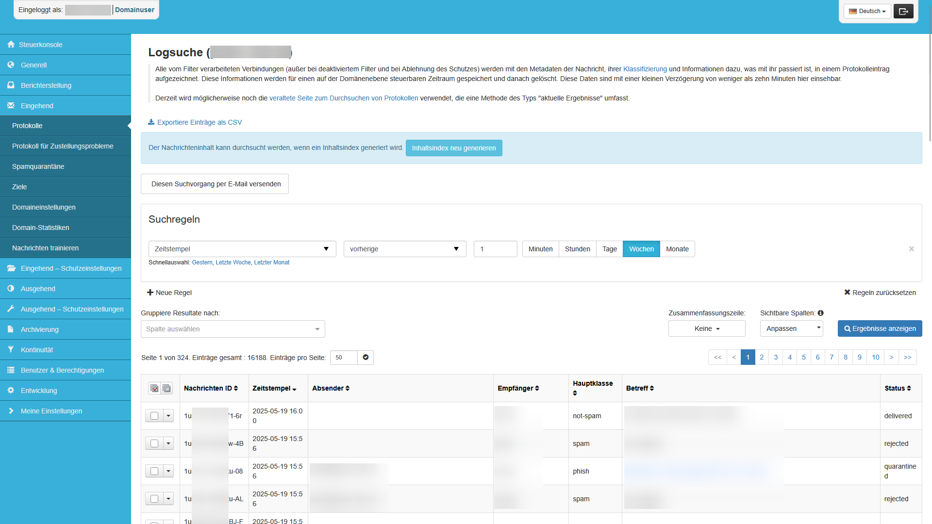 Domainuser: Logsuche eingehend