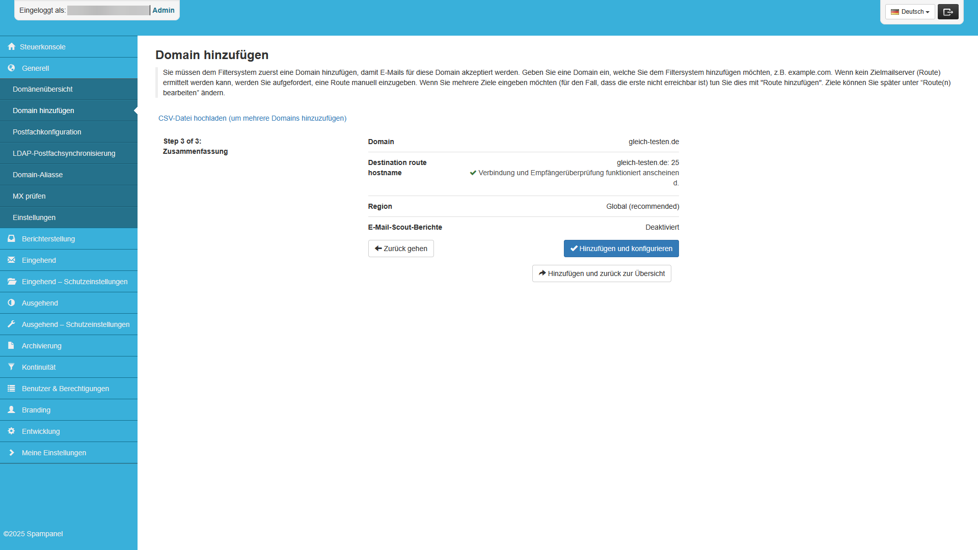 Reseller: Domain hinzufügen - Schritt 3