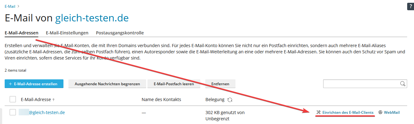 Plesk: Einrichten des E-Mail-Clients