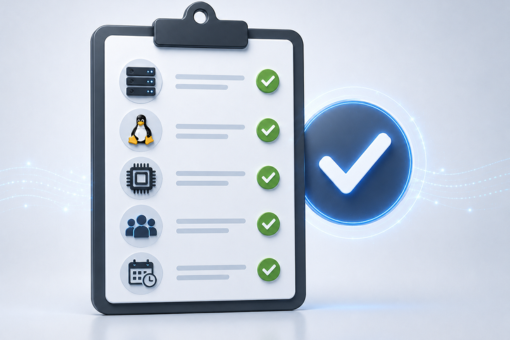 Voraussetzungen und Kompatibilität von KernelCare Prüfliste mit Symbolen für Managed Server, Verwaltungsoberfläche, Linuxkernel und Systemkompatibilität.