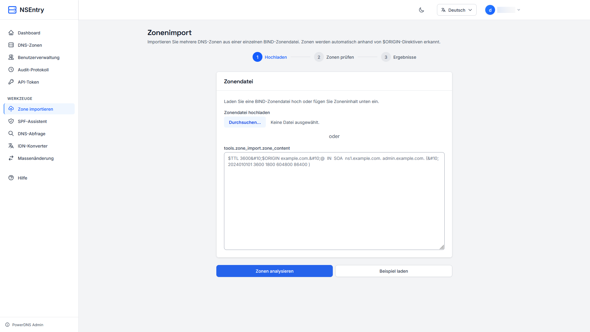 BIND-Zonendateien mit dem Zonenimport in NSentry importieren